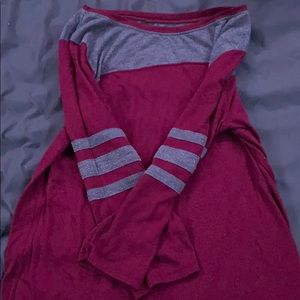 maroon gray striped long tee